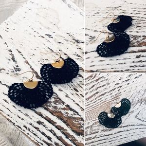 Black Eyelet Fan Bohemian Gold Earrings NWT